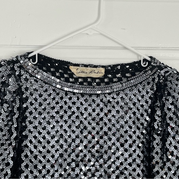 Vintage Lillie Rubin Sequin Sweater Black Knit Checkerboard Cutout Crochet ILGWU - Picture 3 of 17